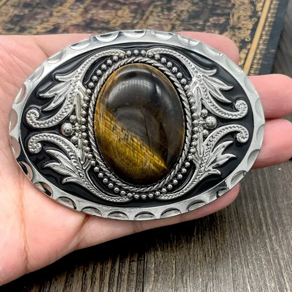 New Tiger eye belt buckle fits 1.5 belt Cowboy Tigers Eye Belt Buckle main image 2